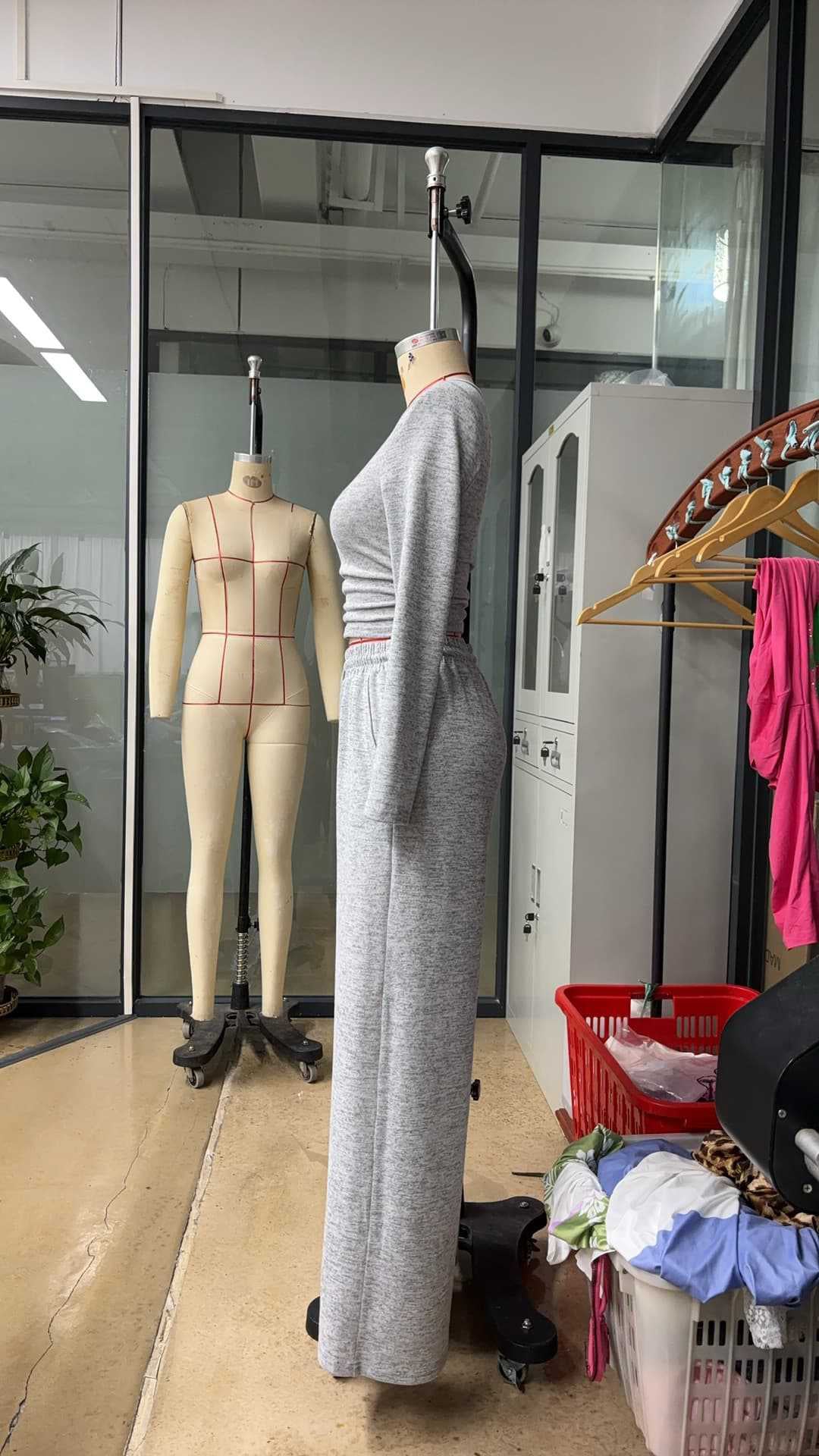 Women Fall Long-Sleeved Buttoned Solid Top and Pants Two-Piece Set 9