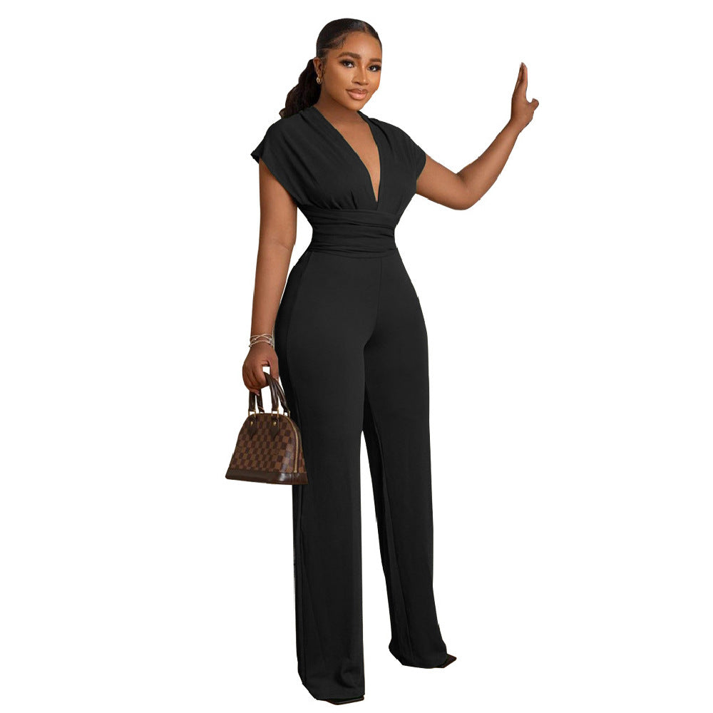 Solid Color Slim Women's Deep V Sexy Fashion Casual Jumpsuit 9