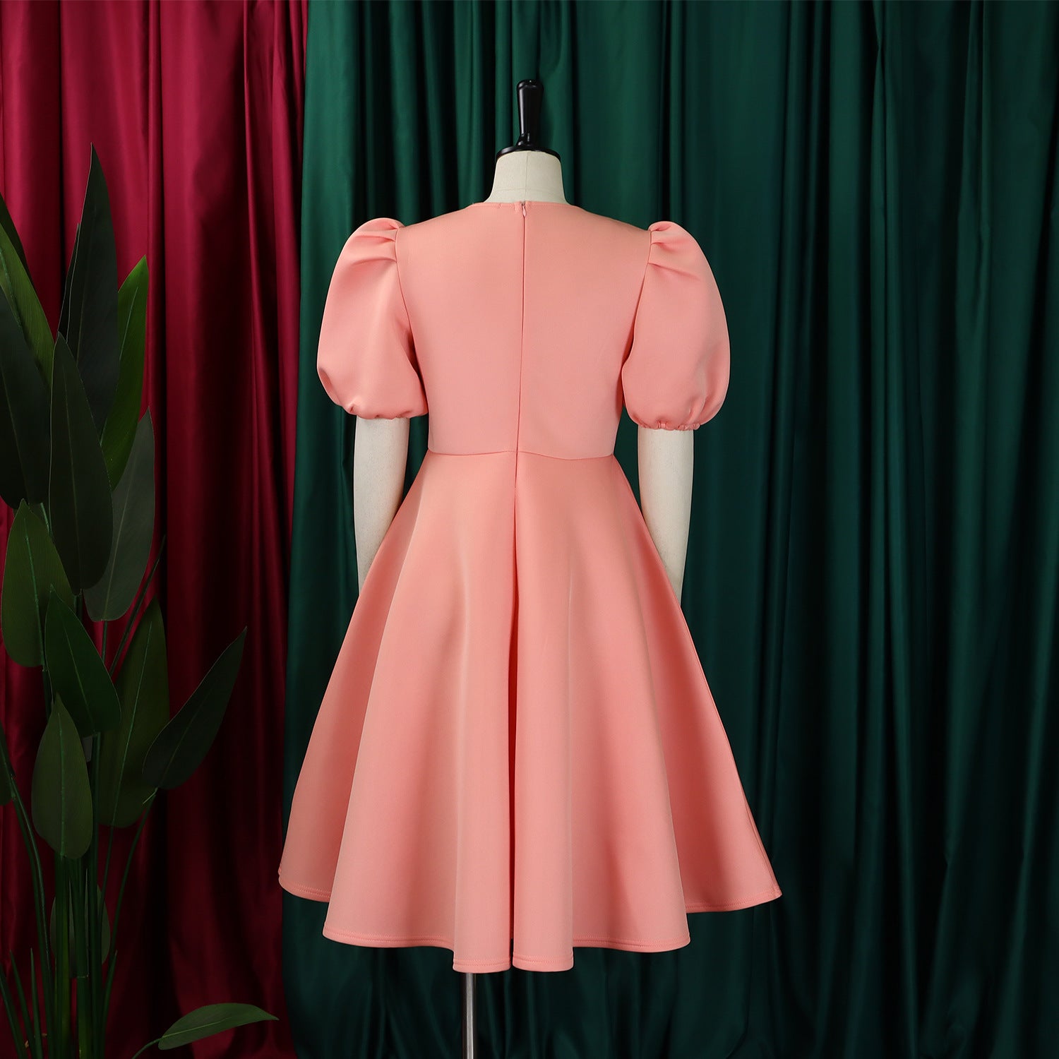 Women's Summer Short Sleeve Chic Round Neck High Waist Formal Party Evening Dress 11