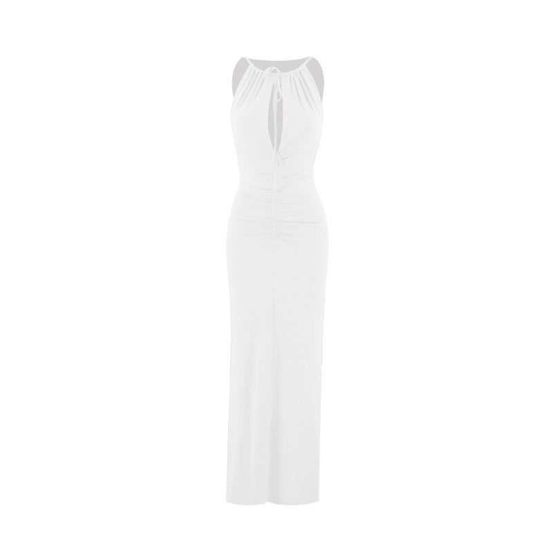 Summer Women's Sexy Hollow Strap Pleated Slim Chic Long Dress 6