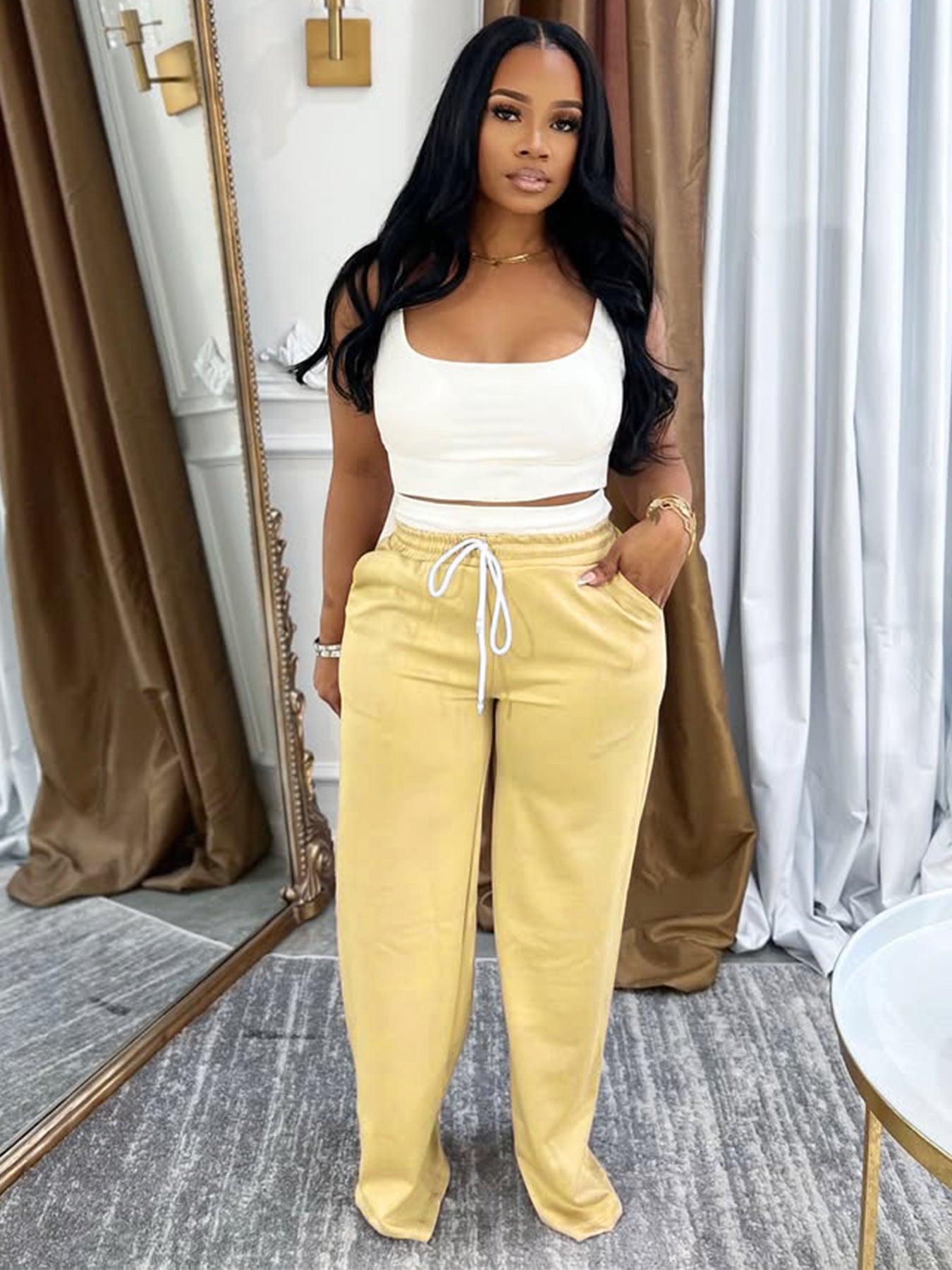 Women Summer Top and Wide-leg Pants Two-piece Set
