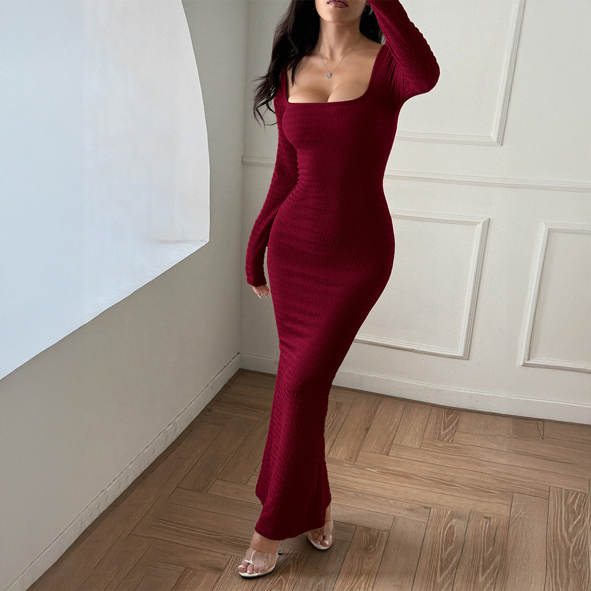 Women Sexy Style Solid Long Sleeve Dress 15