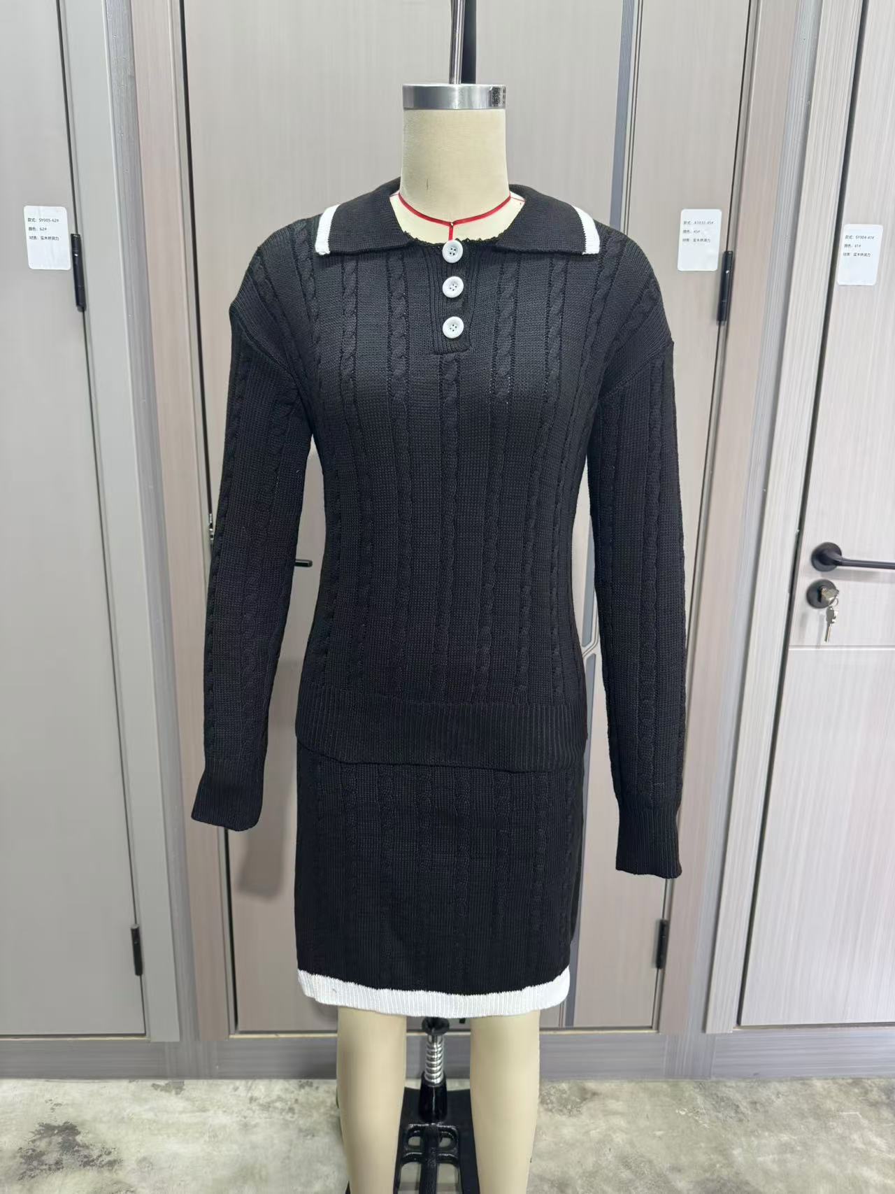 Women Knitting Long Sleeve Top and Skirt Two Piece Set 28