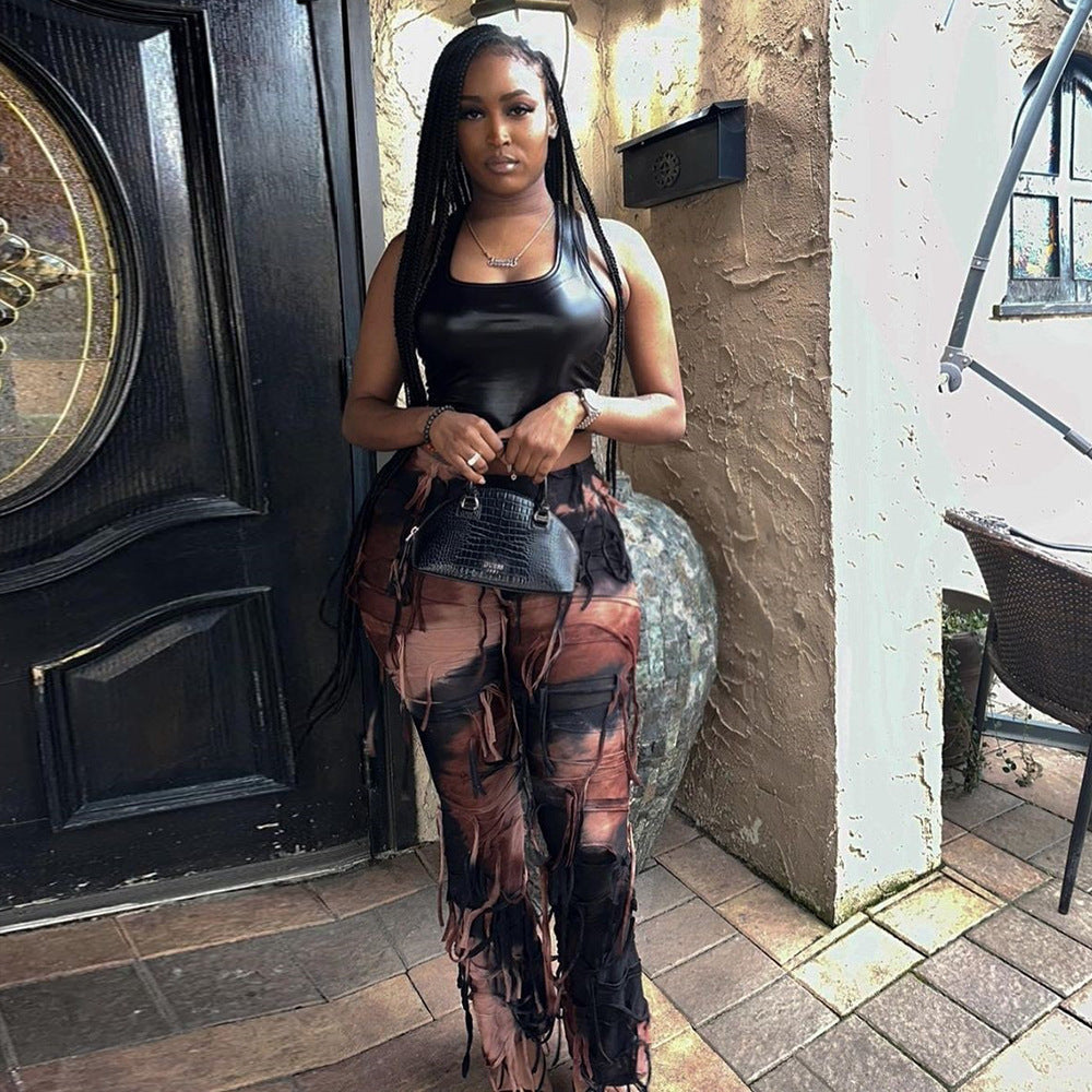 Women Style Tie Dye Tassel Casual Pants 18