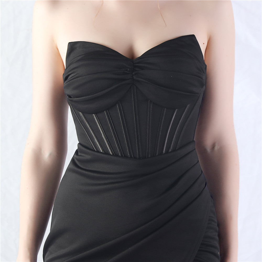 Women Fishbone Vest Off Shoulder Evening Dress 56