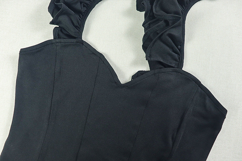 Elegant women's slit solid color irregular Slash Shoulder Halter Neck Strapless evening Skirt Set 11