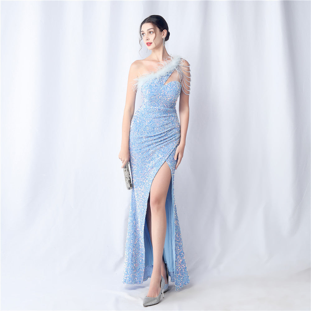 Women velvet beaded high-end evening dress 9