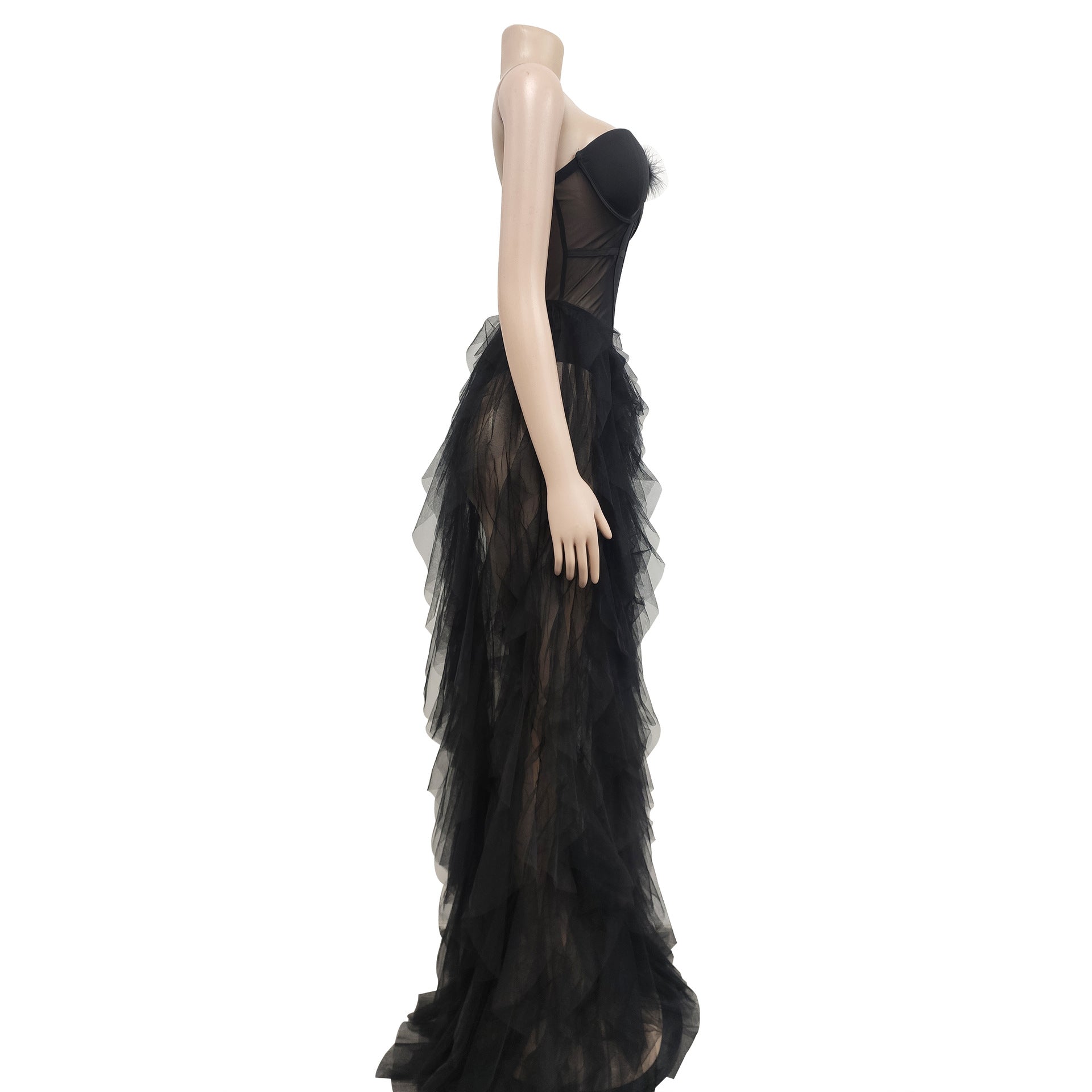 Women'S Fashion Solid Color Sleeveless Wrapped Chest Mesh Maxi Dress 18