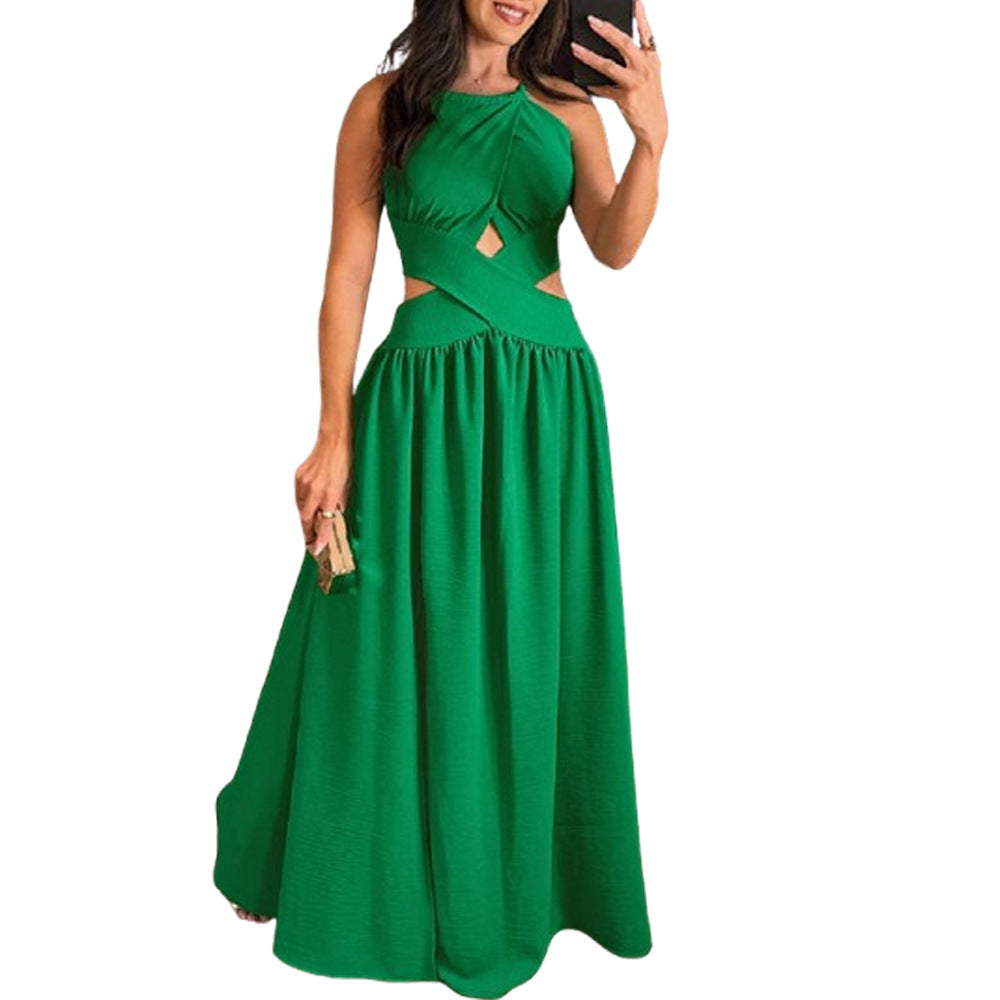 Women's Sleeveless High Waisted Low Back Lace-Up Maxi Dresses