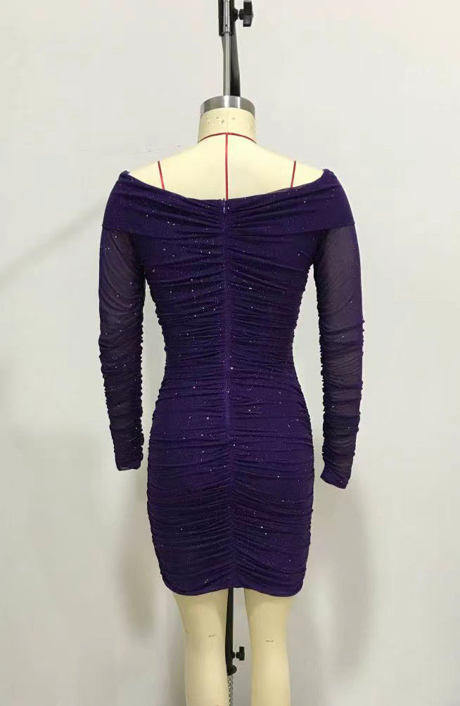 Women Sexy V-Neck Off Shoulder Bodycon Long Sleeve Dress 13