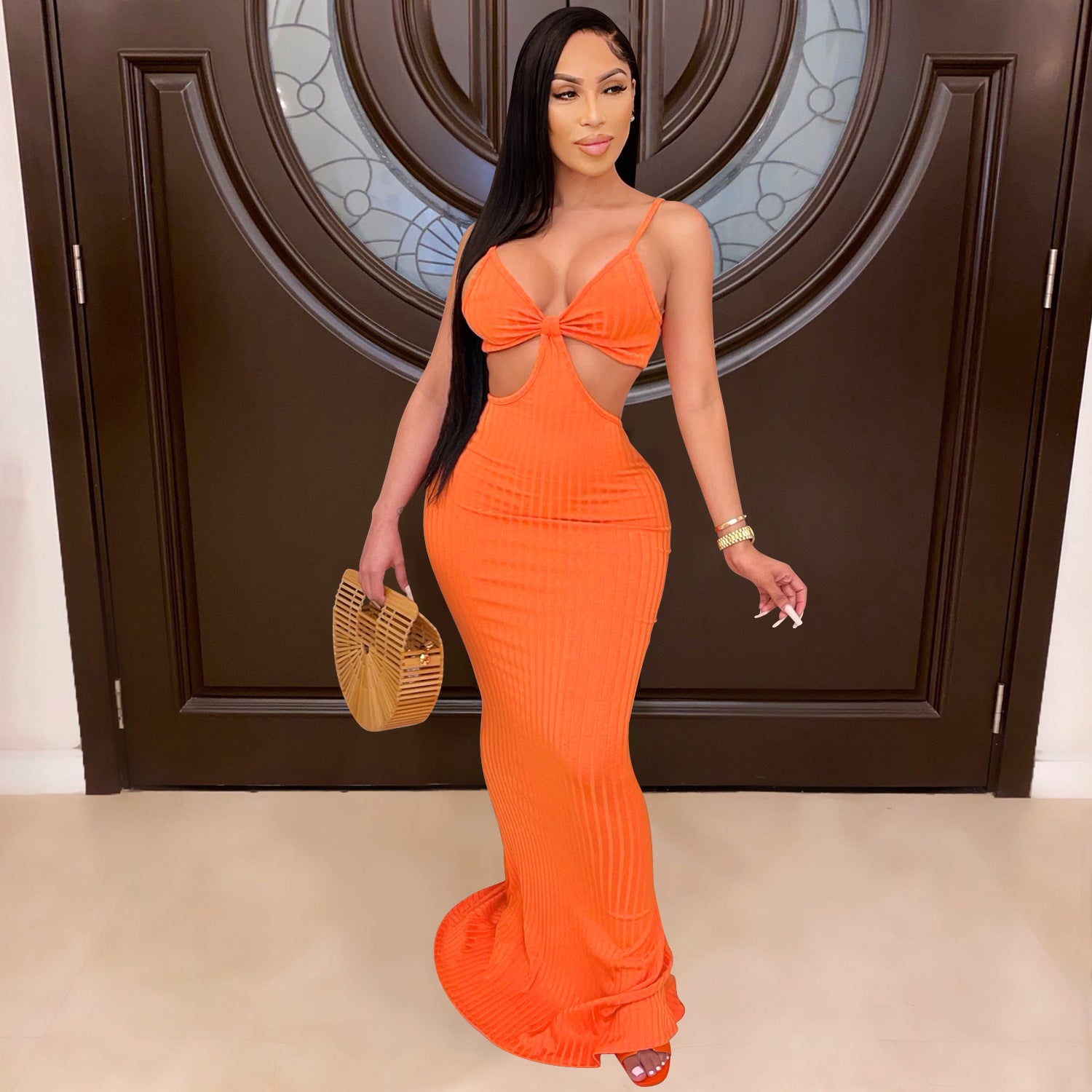 Sexy Knitted Strap Solid Color Dress for Women 17