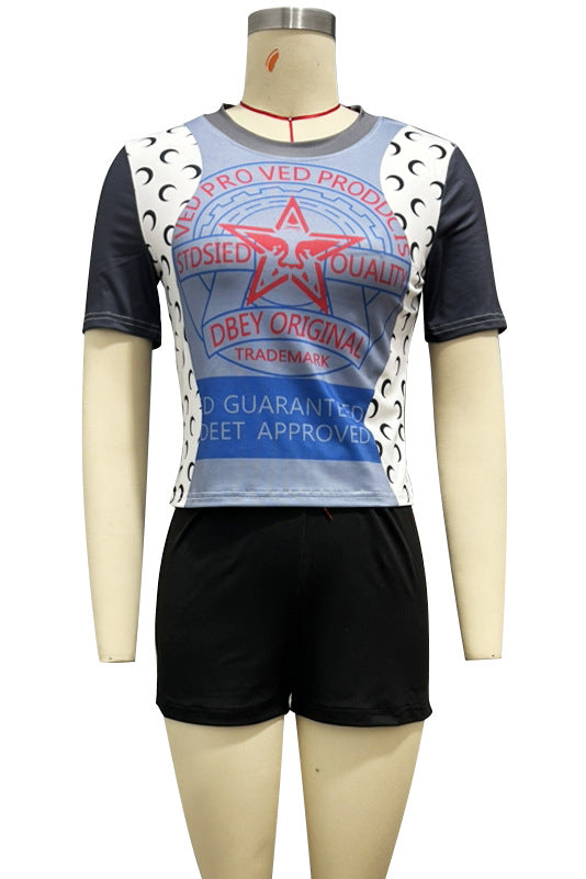 Women Spring Street Print Top and Shorts Two Piece Set 8