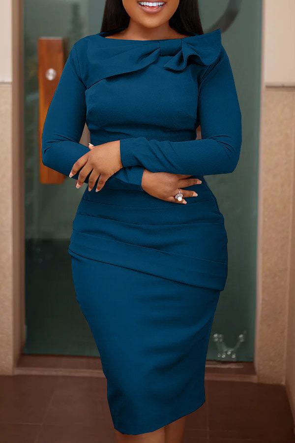 Women Solid Long Sleeve Patchwork Dress 9