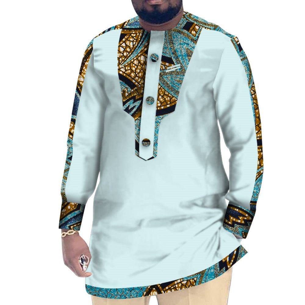 Casual Cotton Men's African Clothing Dashiki Patchwork Long Sleeve Top Bazin Ridge Traditional African Clothing 24
