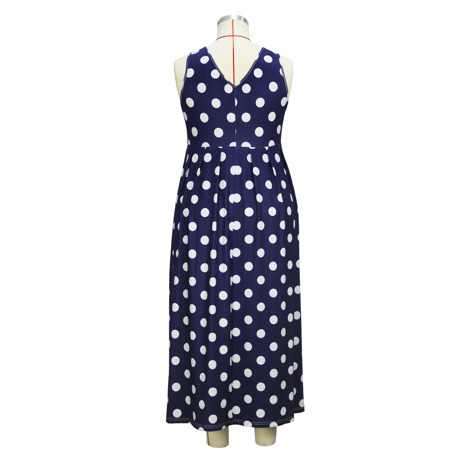 Women's Spring Summer Fashion Blue White Polka Dot V-Neck Slit Plus Size Maxi Dress 5