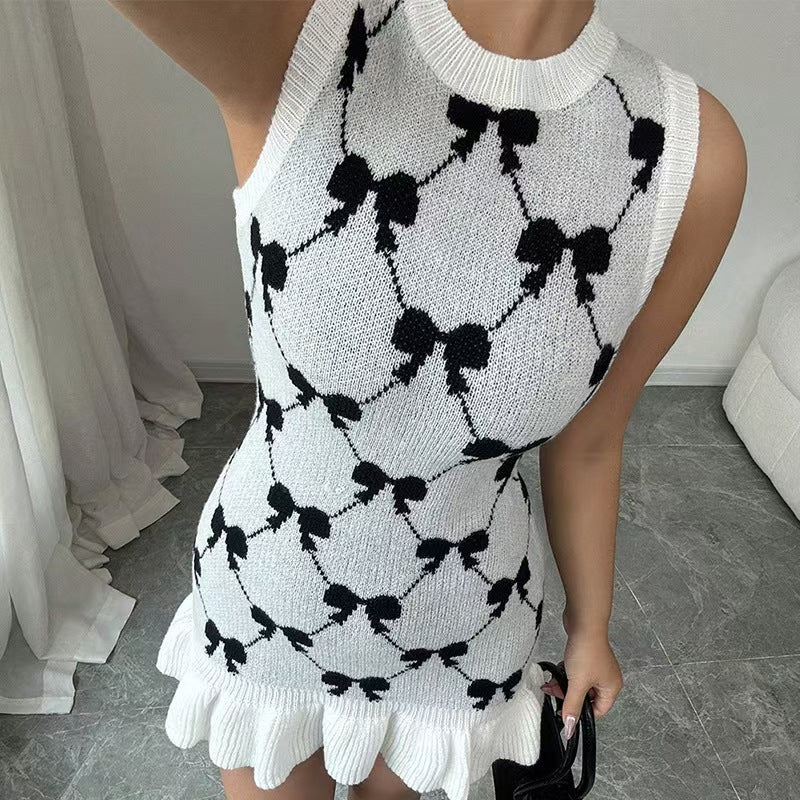 Women Summer Bow Jacquard Knitting Sleeveless Dress 7