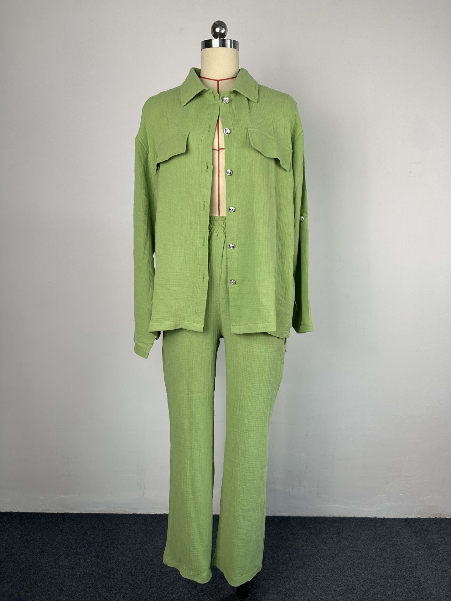 Plus Size Women's Double Crepe Oversized Turndown Collar Long Sleeve Set 22