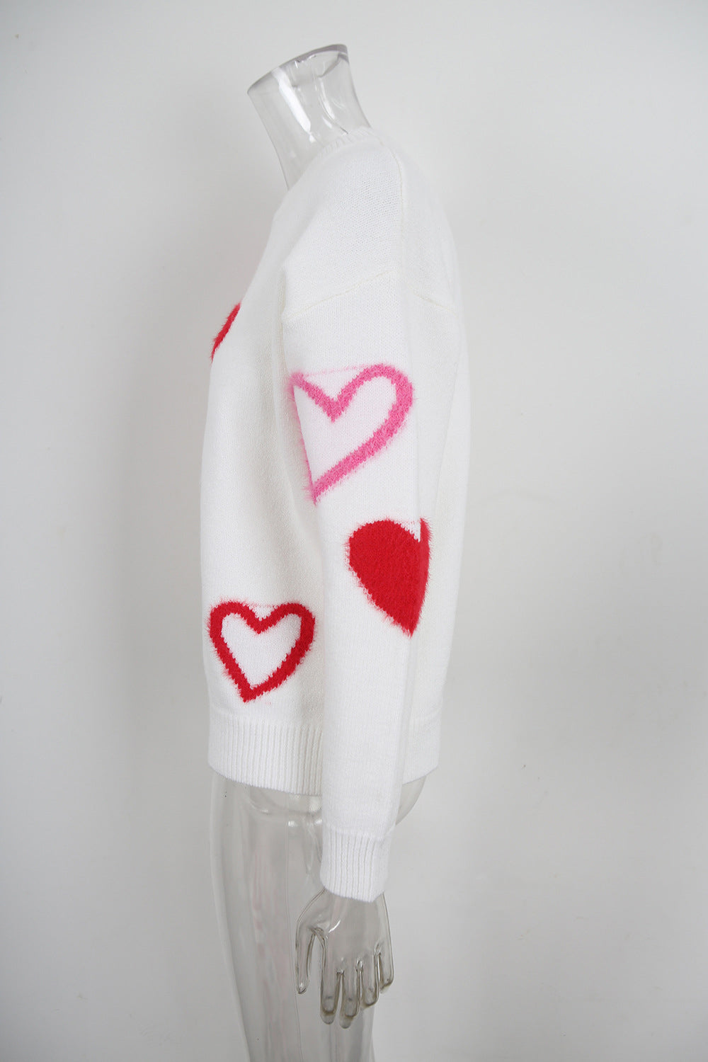 Spring Sweater Heart Print Valentine's Day Sweater Round Neck Knit Pullover Top 14