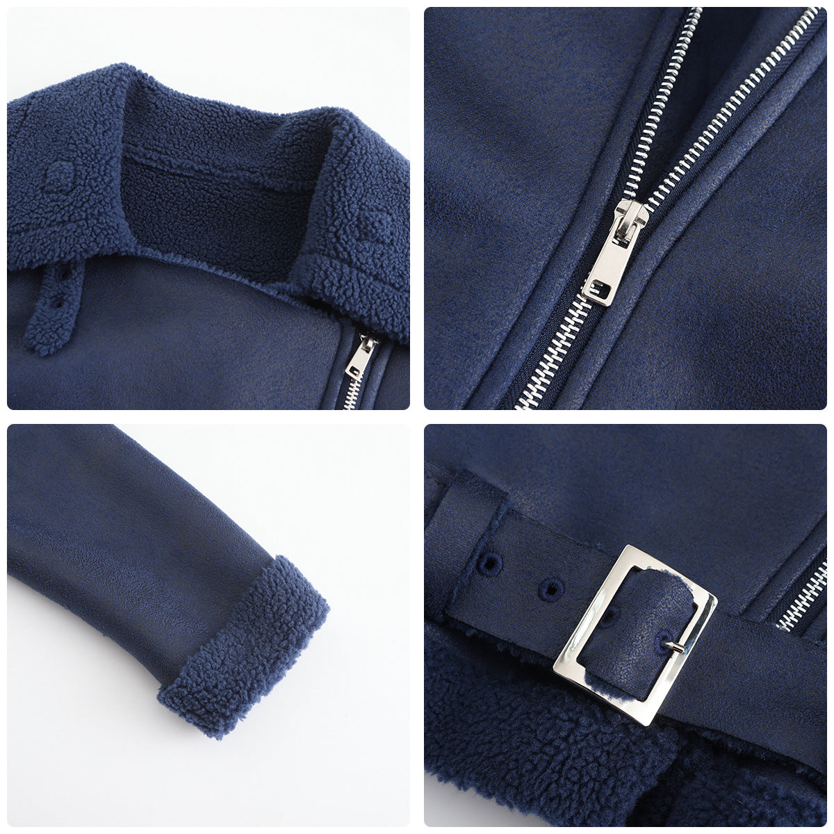 Autumn And Winter Fur Warm Women's Leather Jacket With Belt For Women Turndown Collar Coat 37