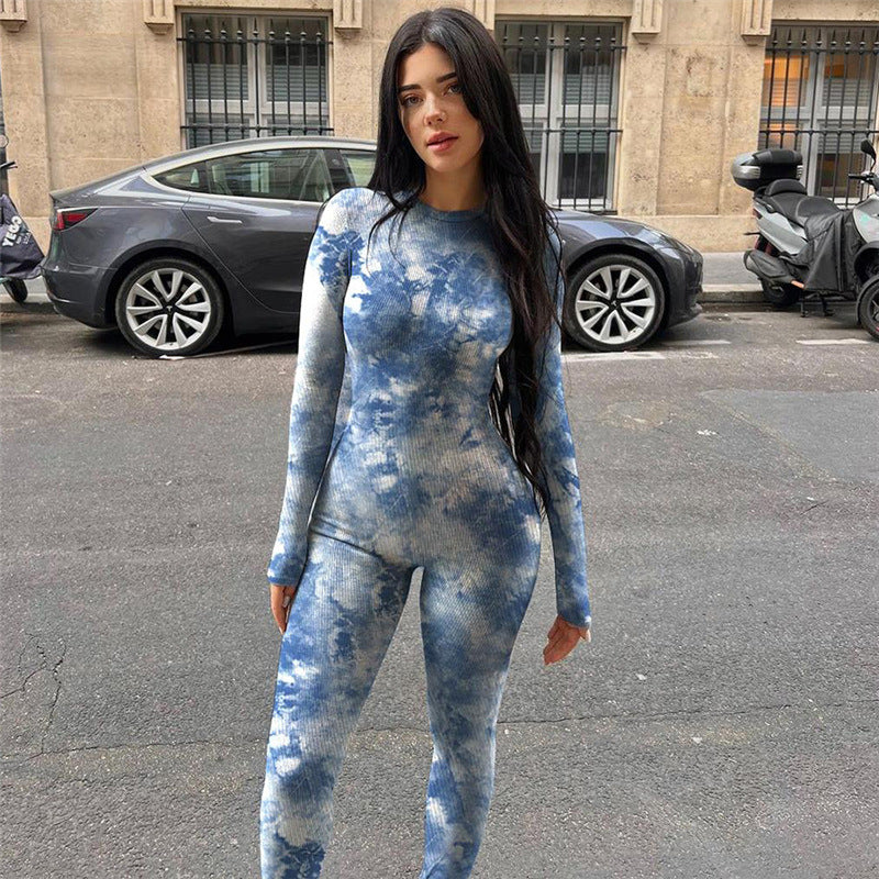 Women Fall and Winter Printed Long Sleeve Sports Jumpsuit 3