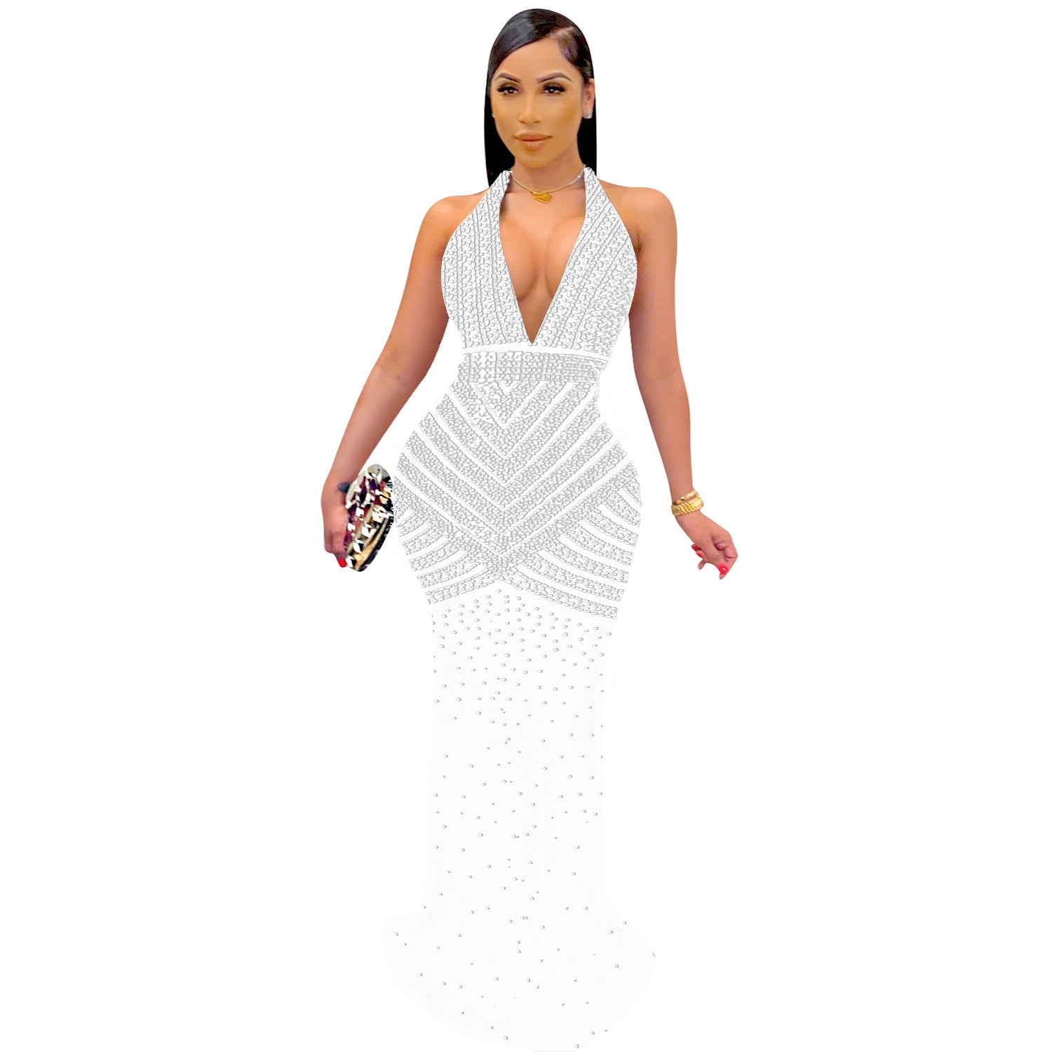 Women Solid mesh Beaded Sleeveless Maxi Dress 11