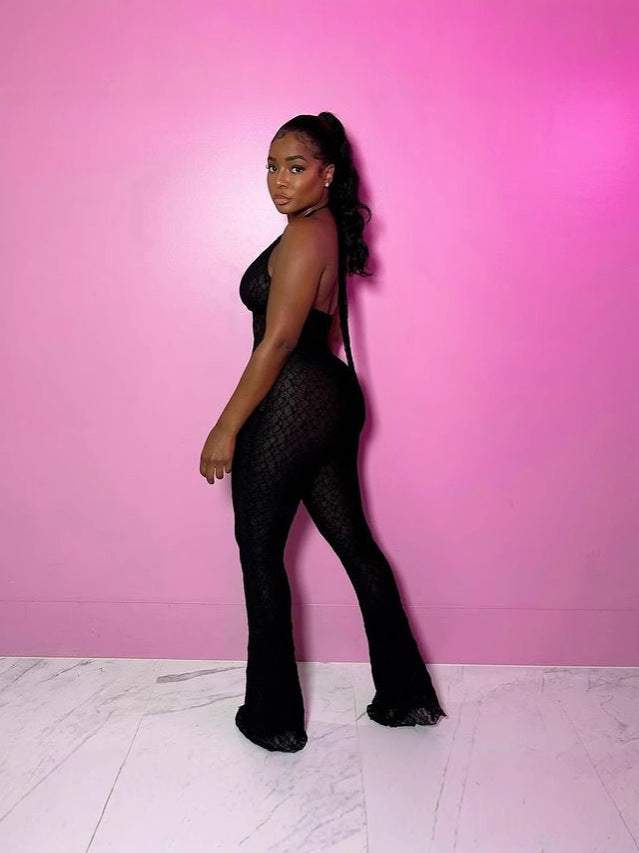 Fashionable women's hollow lace See-Through Jumpsuit 3