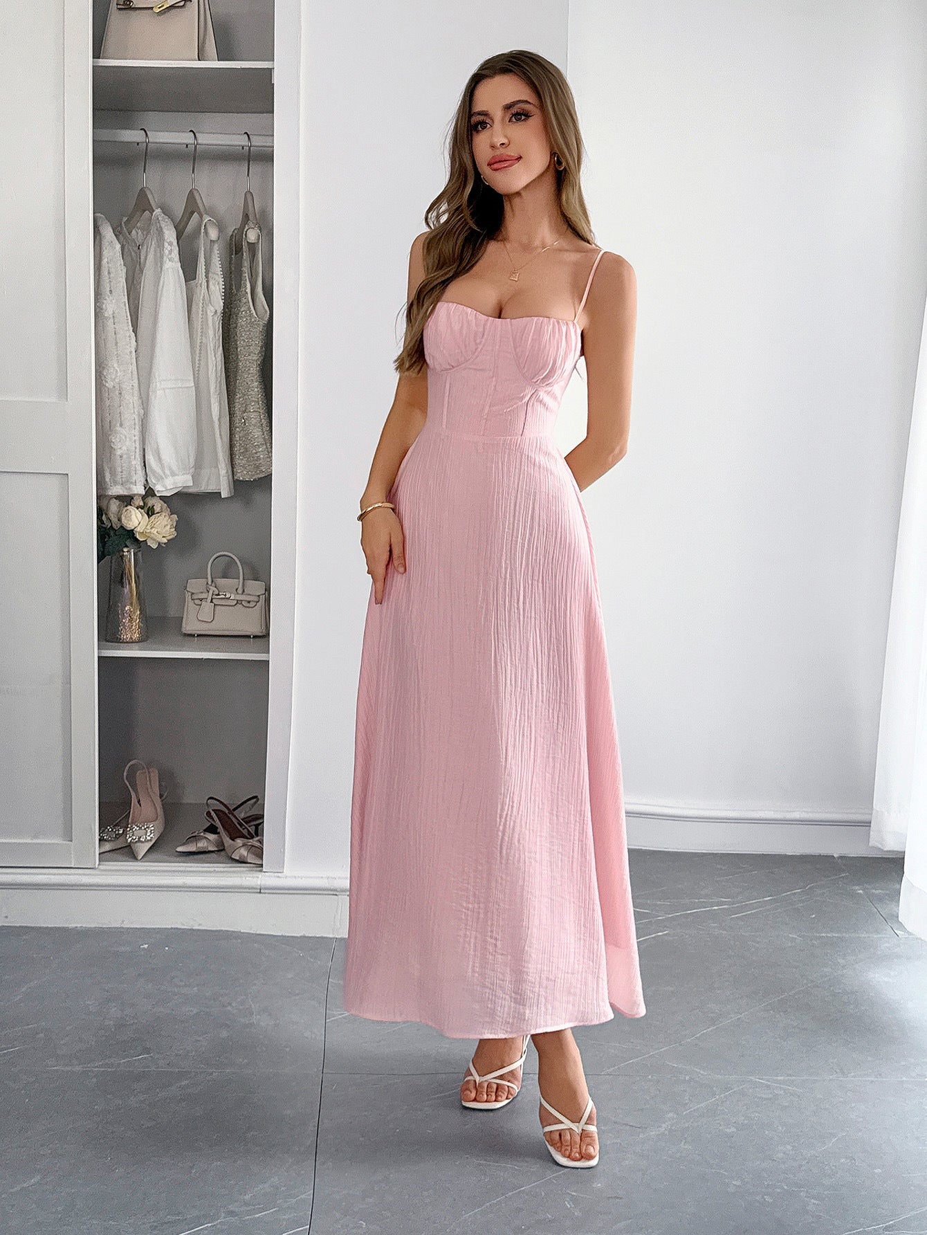 Spring-Summer Elegant Solid Color Strap Dress for Women 11