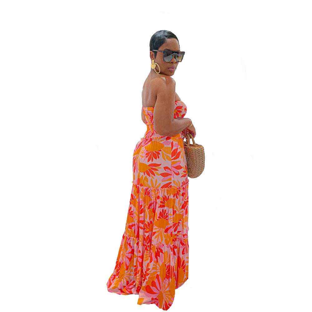 Summer Printed Strapless Swing Maxi Dress 8