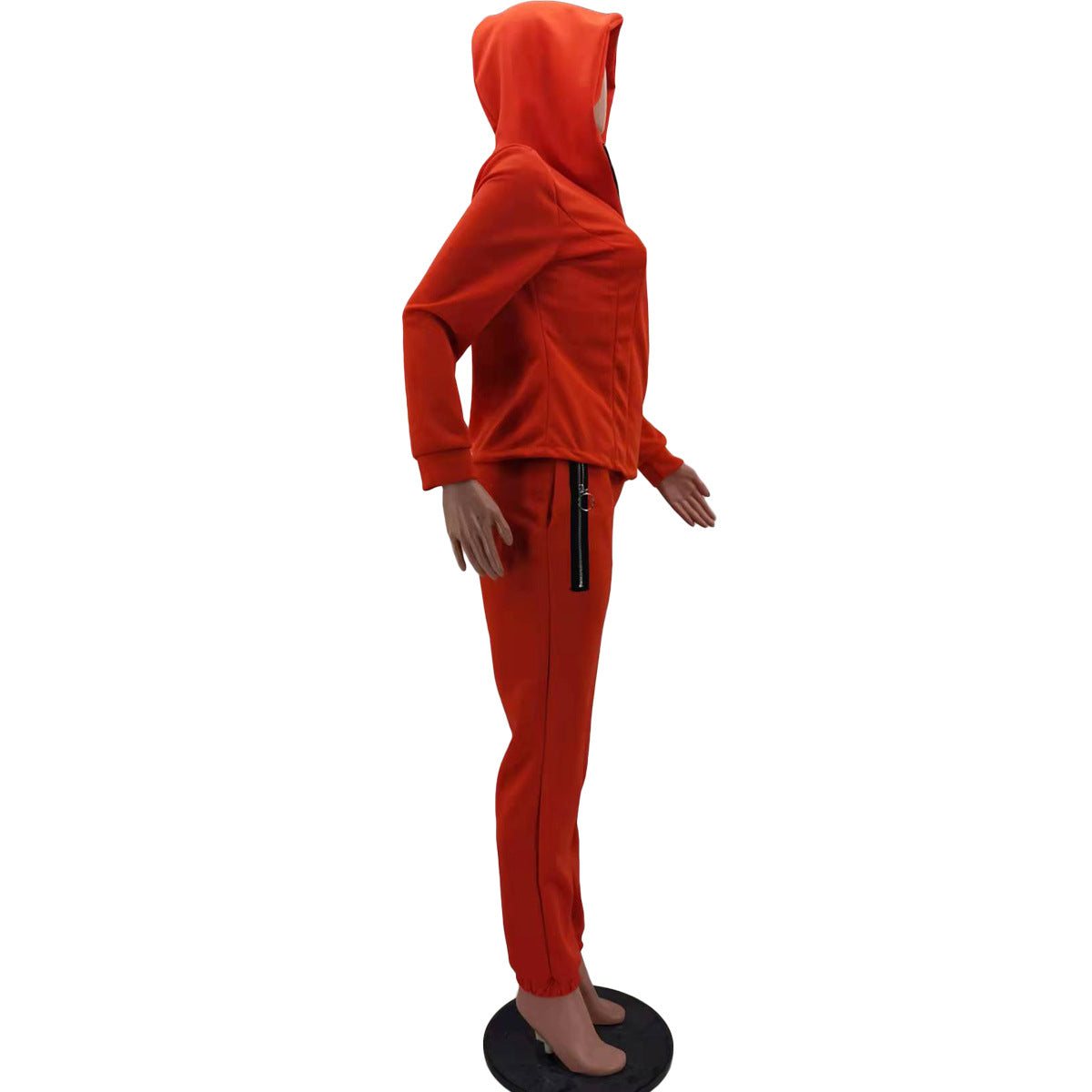 Women's Solid Color Zipper Fashion Casual Sports Two-Piece Pants Set 14