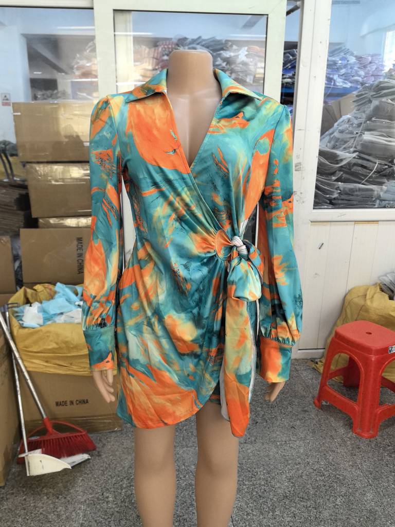 Sexy Fashion Printing Long Sleeve V-Neck Women's Dress 7