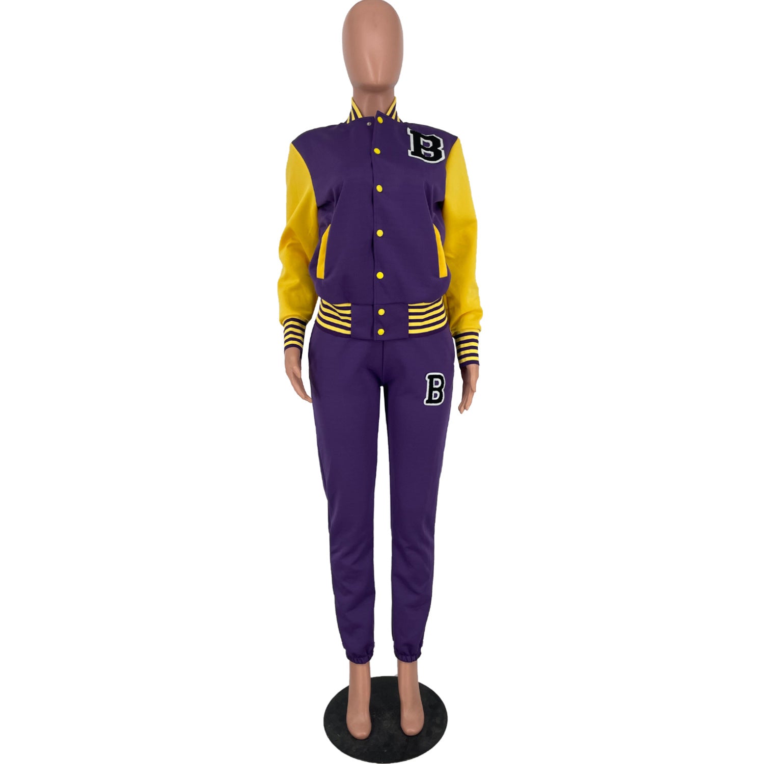 Women Letter Baseball Jacket and Pant Two-Piece Set 18
