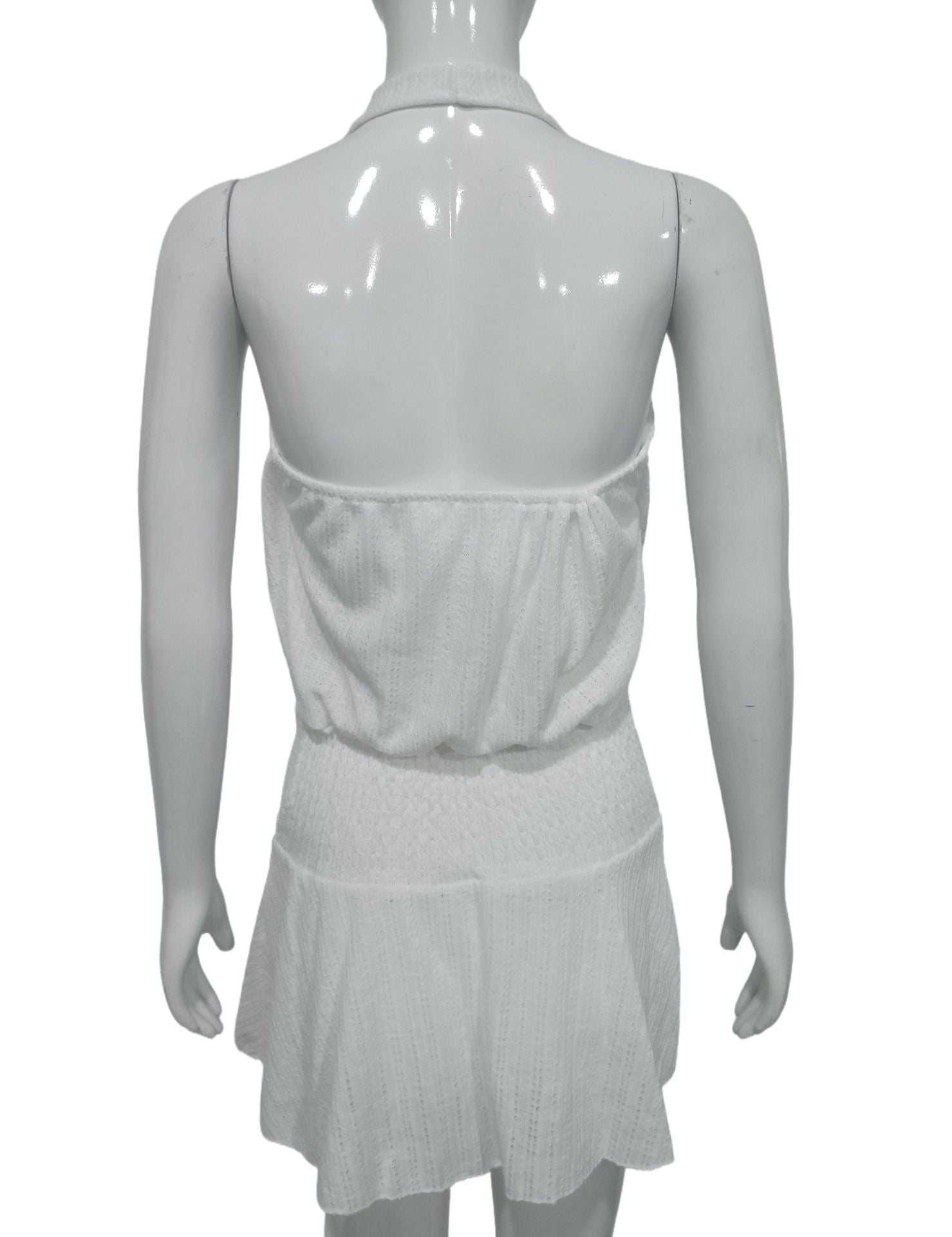 AmericanSummer White Halter Neck Low Back Fake Two-Piece Slim Waist A-Line Short Dress 5