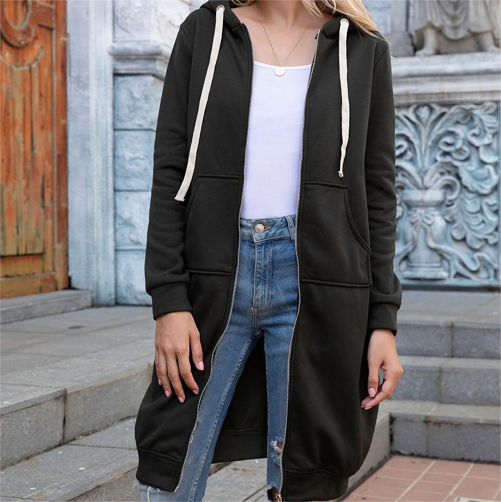 Fall Winter Plus Size Women's Casual Loose Hooded Coat Women Mid Length Hoodies 17