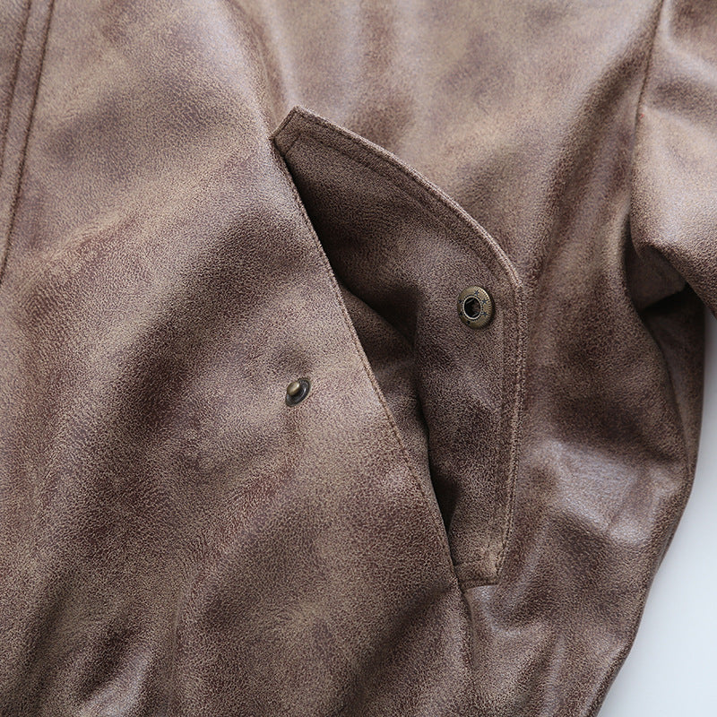 Women American Retro Loose PU-Leather Flight Jacket 22