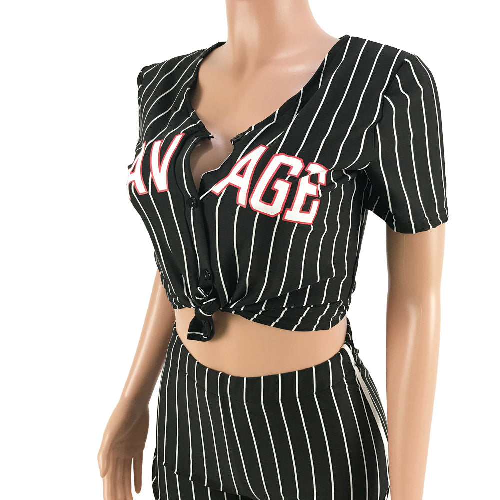 Women Sexy Women Striped Letter Baseball Top and Skirt Two-piece Set 14