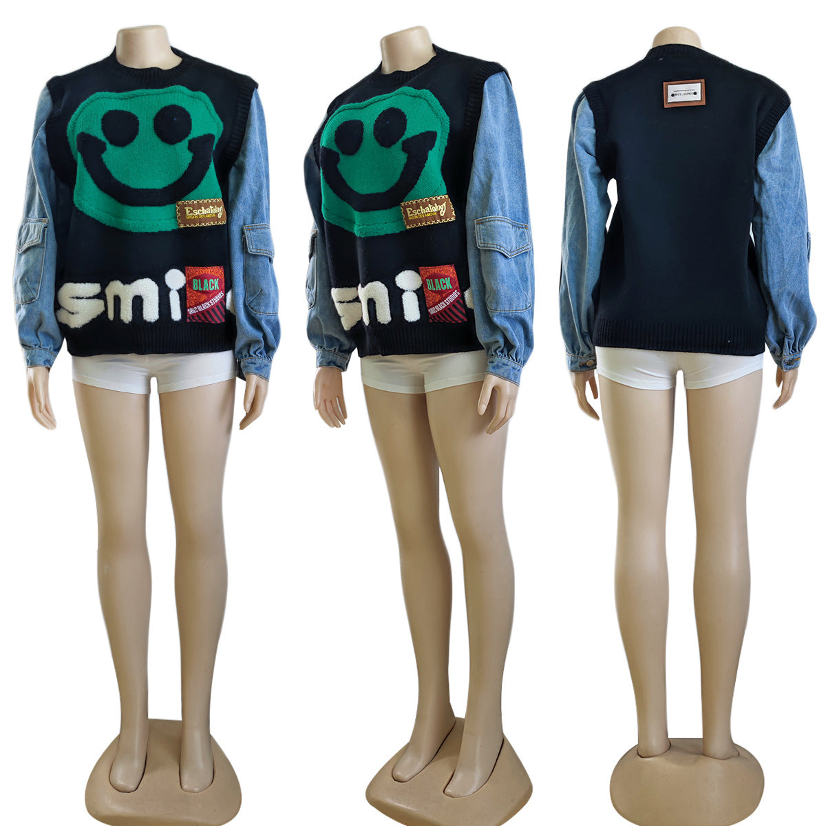 Women'S Clothing Autumn/Winter Denim Patchwork Women'S Knitting Sweater 11