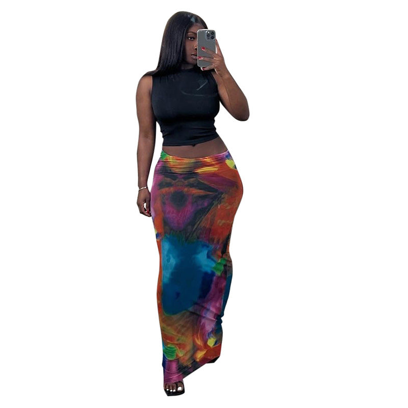 Women's Summer Casual Painted Print Slim Bodycon Maxi Skirt 6