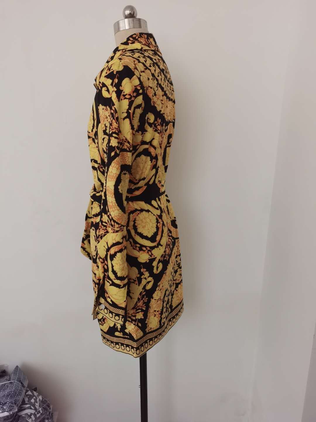 Spring Summer Bohemian Positioning Print Tie Long Sleeve Shirt Dress 10