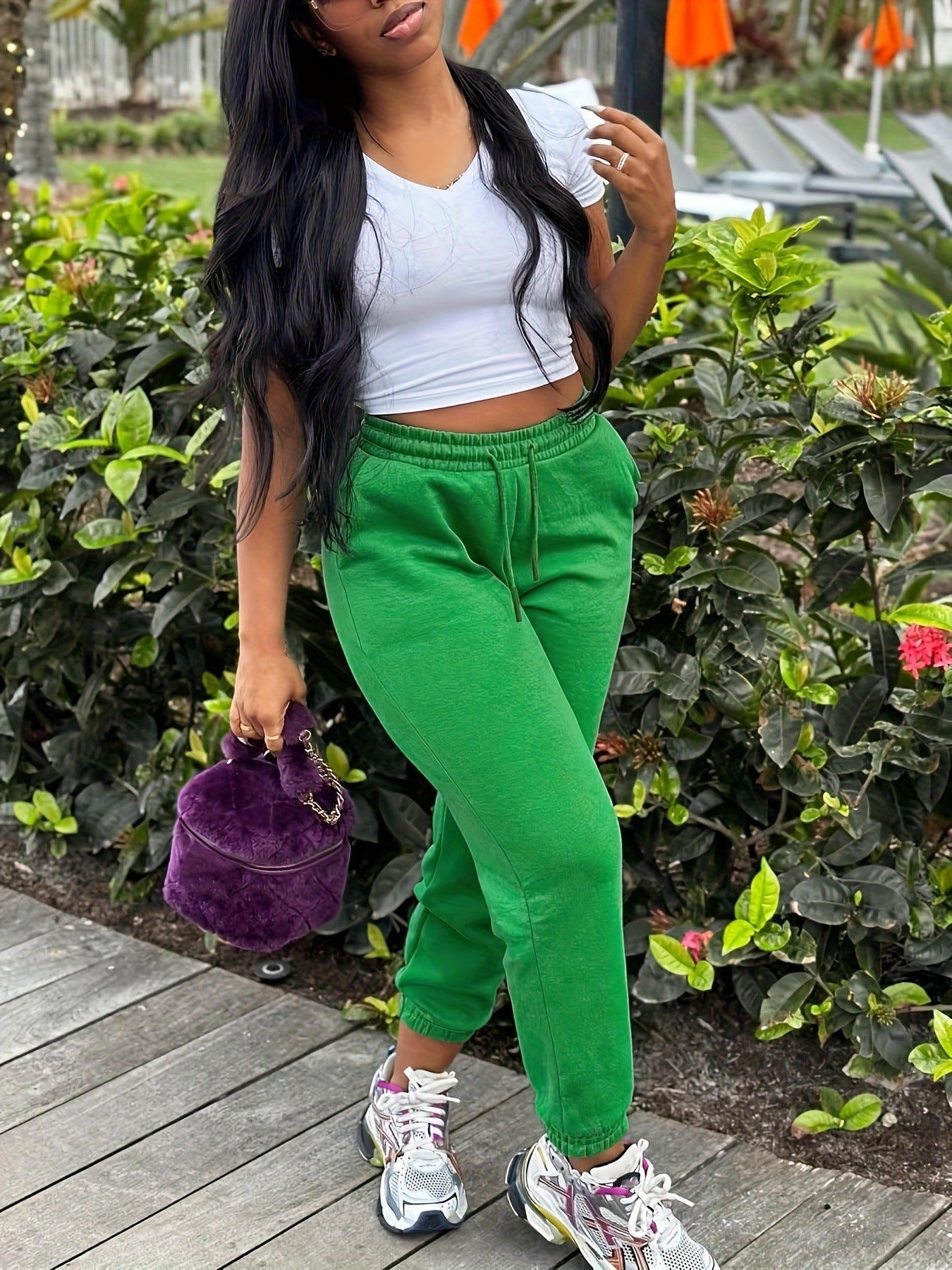 Plus Size Women's Elegant Solid Color Fashion Elastic Drawstring Waist Casual Pants 4