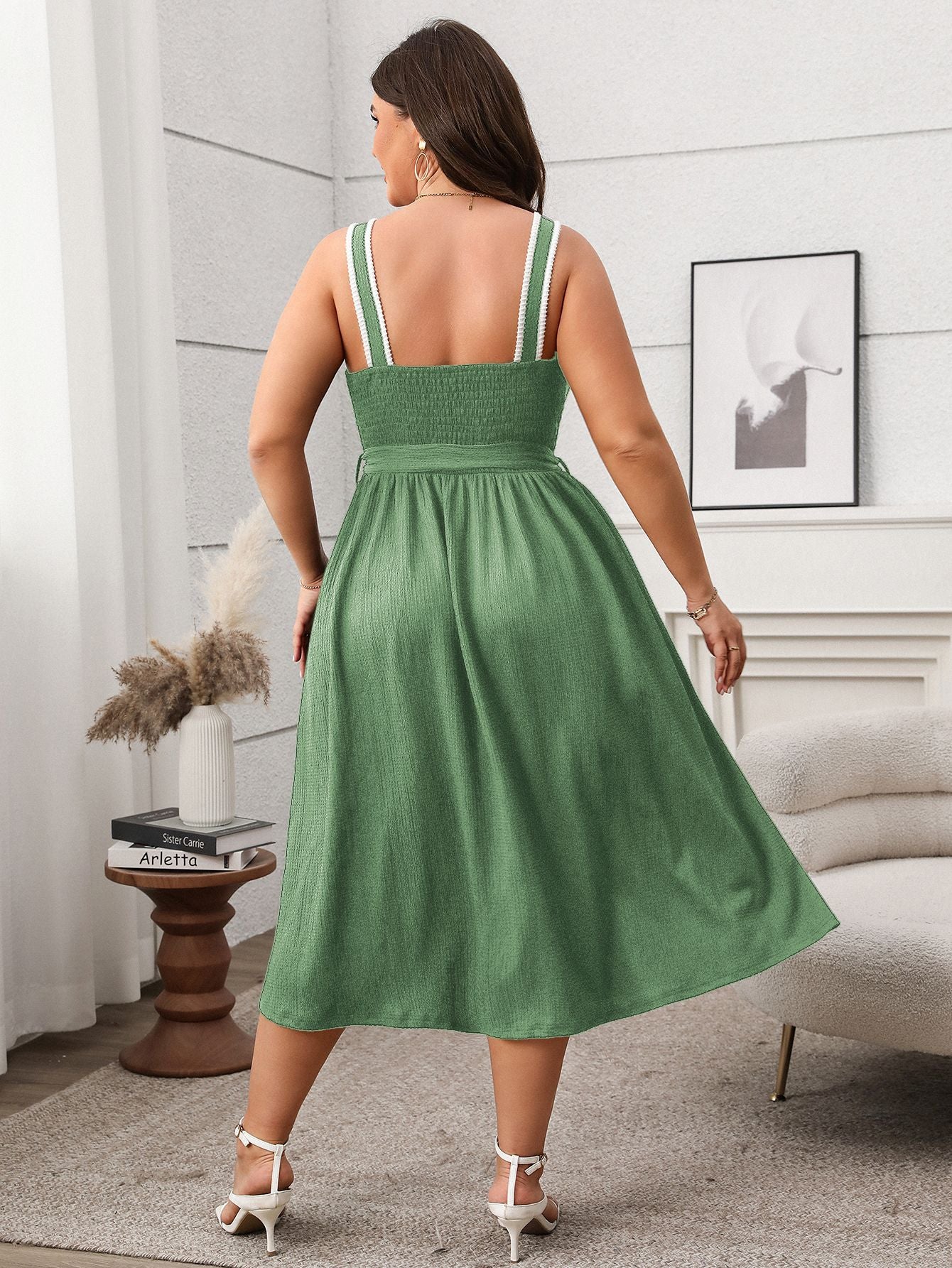 Spring/Summer Plus Size Solid Color Casual Strap Low-Back Long Dress 5