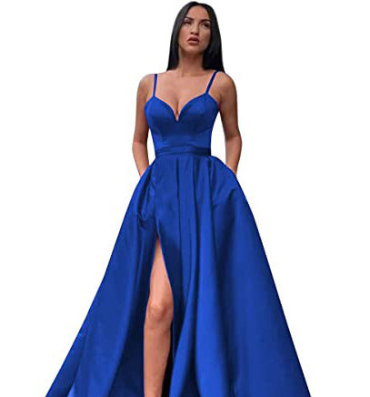 Sexy Solid Colo Strap Slit Prom Dress Beach Weddings Gowm（Processing time need 3-6 days） 7