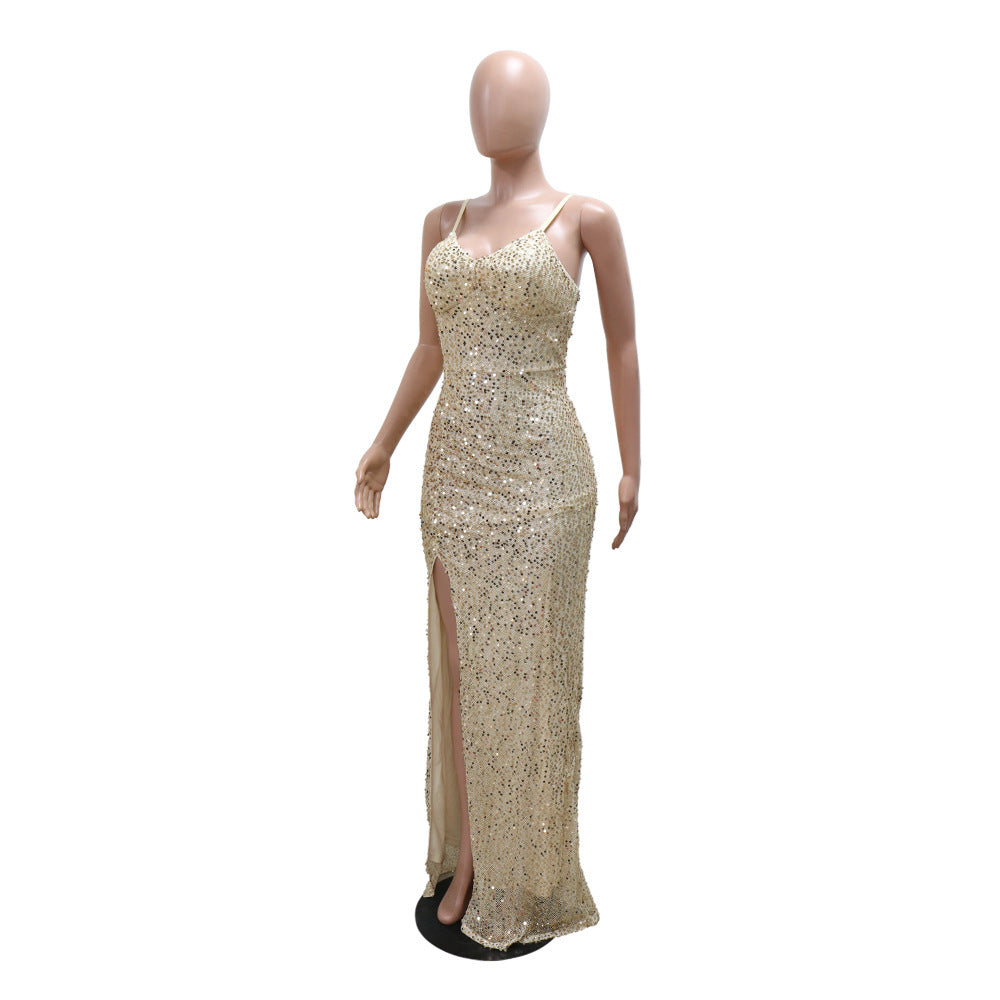 Women Sequined Strap Formal Party Sexy Ball Dress 12