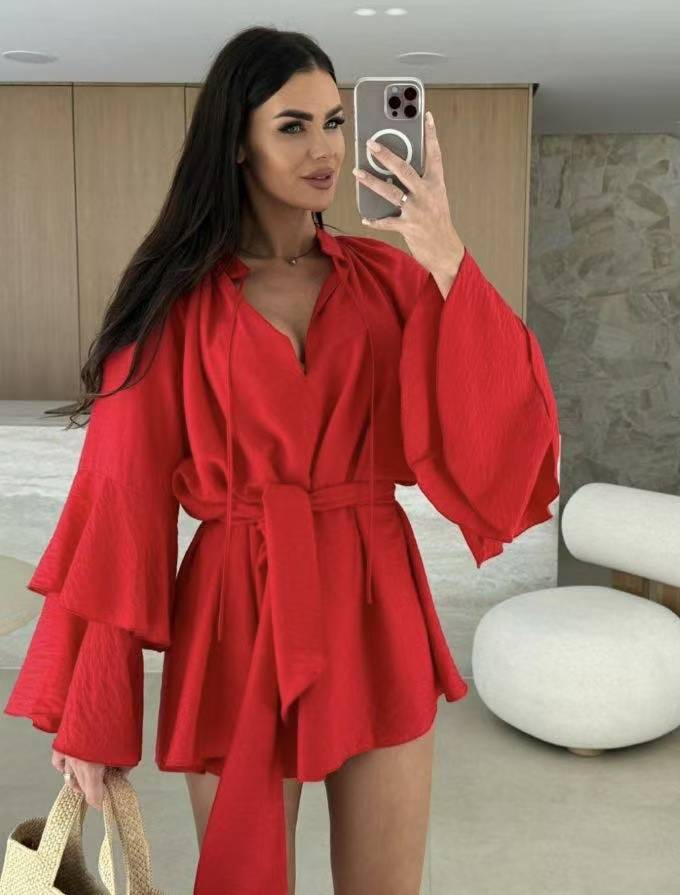 Women's Lace Ruffle Sleeve V-Neck Blouse 7