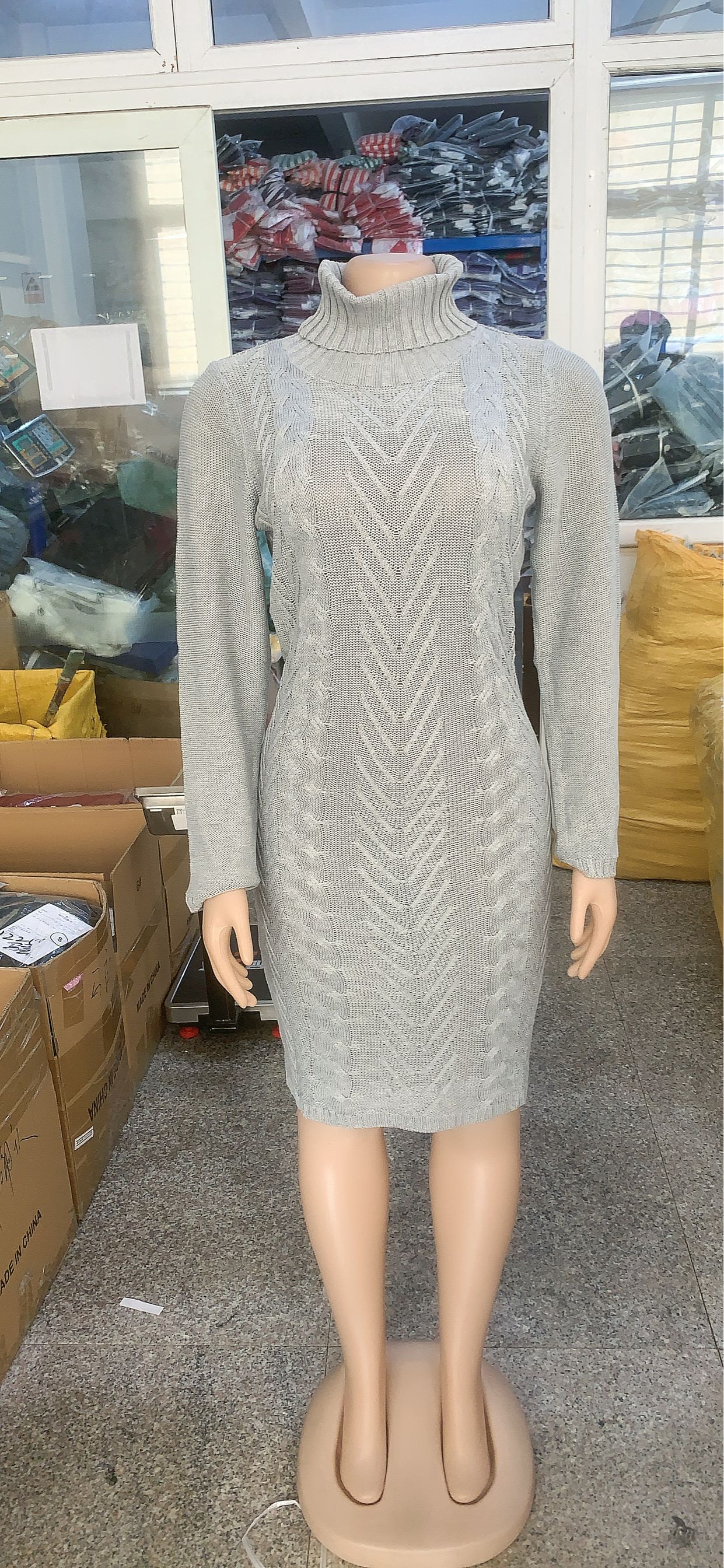 Women Sexy Solid Round Neck Sweater Dress 12