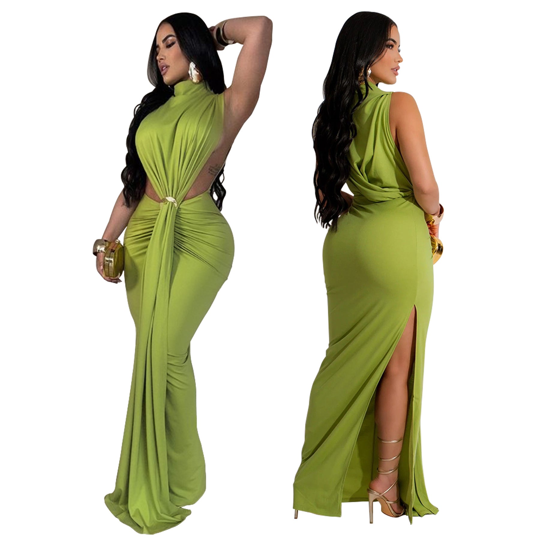 Women's Solid Color Sexy Side Slit Sleeveless Fashion Dress 4