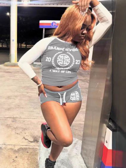 Women Letter Casual Sexy Street Print Top and Shorts Sports Two-Piece Set 6