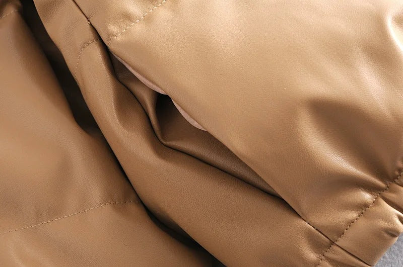 Leather Casual solid color leather cotton-padded Stand Collar jacket 46