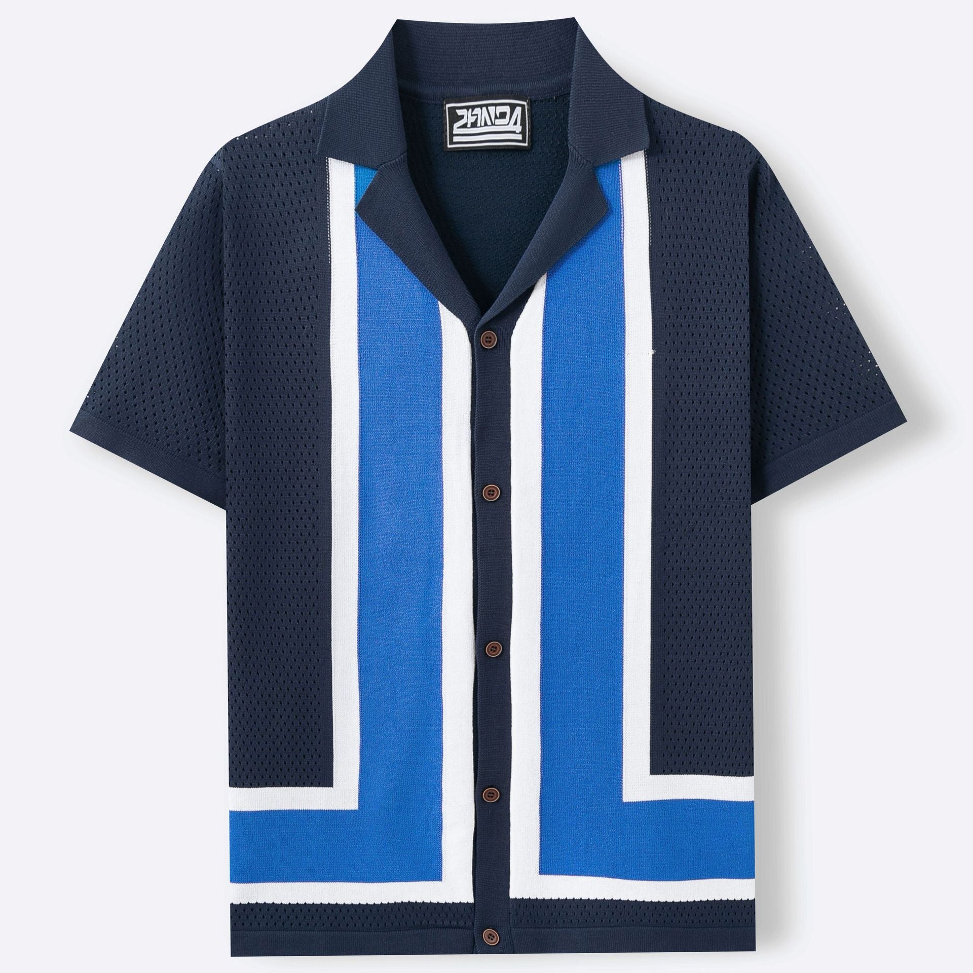 Men’s Striped Color Block Turn-Down Collar Short Sleeves Knitted Polo Shirt 5