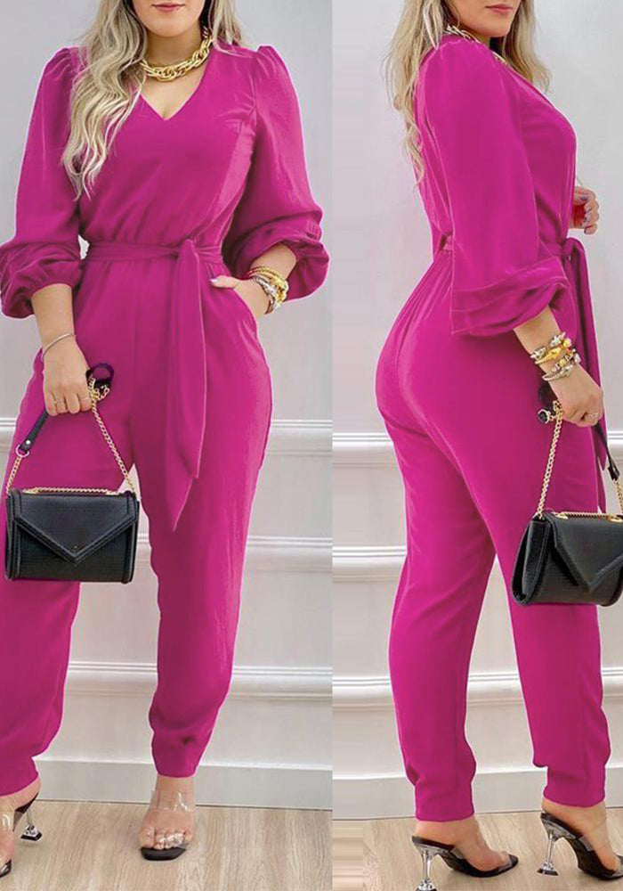 Women Purple Lace-up Casual Jumpsuit