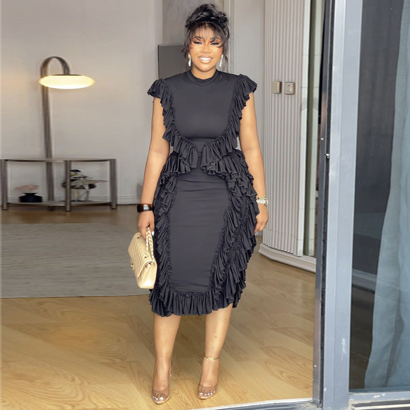 Women summer ruffle solid bodycon dress 7